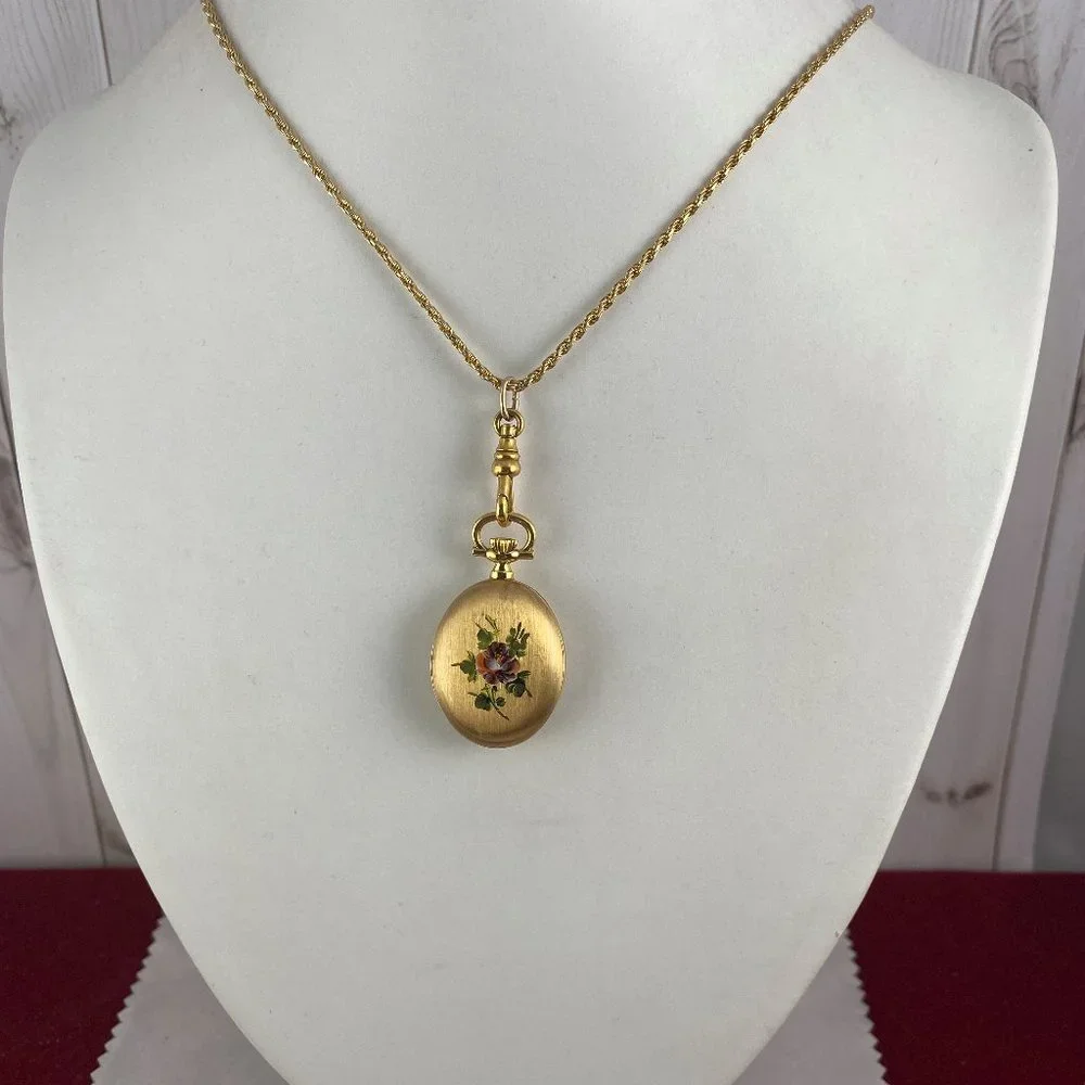 Vintage Fabulous Swiss Made Bucherer Pendant Watch Beautiful Pansy Flower - Picture 2 of 7